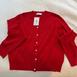 Red Button-Front Women's Kable Knit Sweater Cardigan
